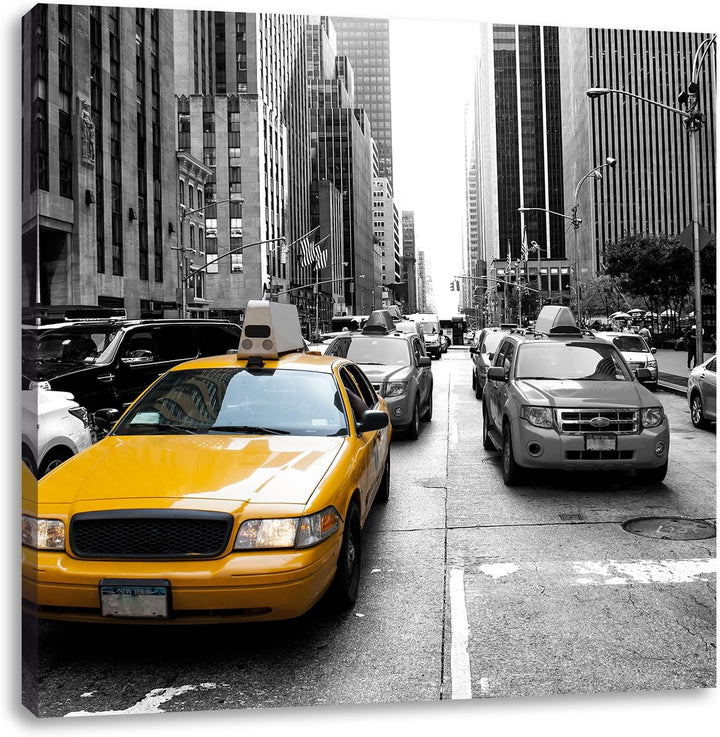 Pixxprint Gelbes Taxi in New York als Leinwandbild/Grösse: 70x70 cm/Wandbild/Kunstdruck/fertig bespa