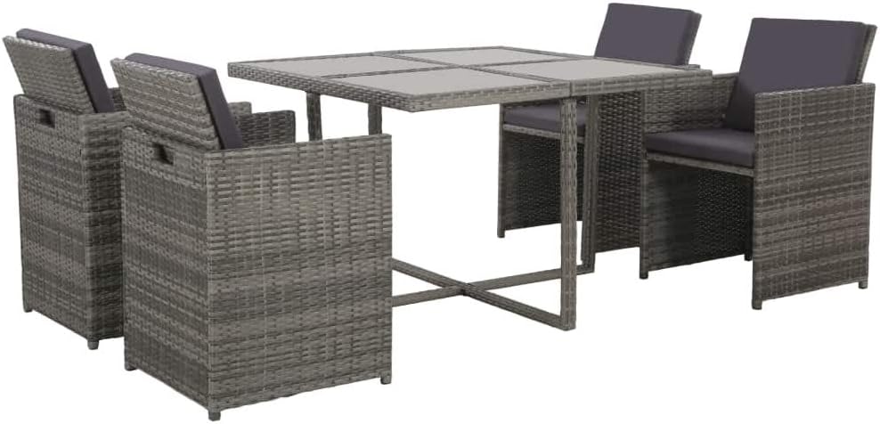 Tidyard Garten-Essgruppe 13-TLG. Poly Rattan Sitzgruppe Grau, inkl 1 Tisch + 4 Stühle + 8 Kissen, Ga