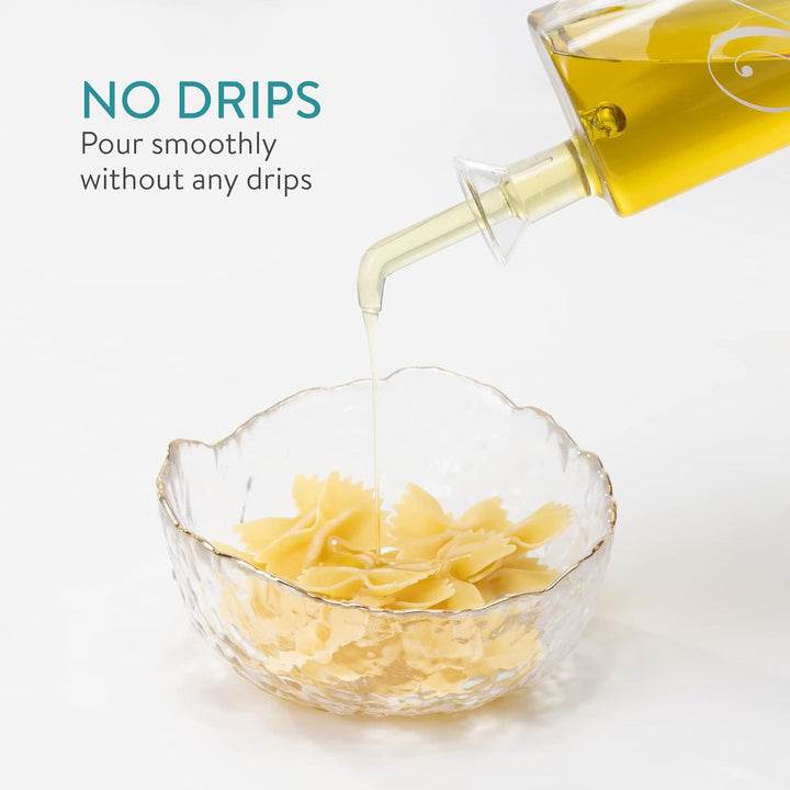 Navaris 2er Set Öl- und Essigspender aus Glas mit Holzständer - Ölflasche für Olivenöl Balsamico - 2