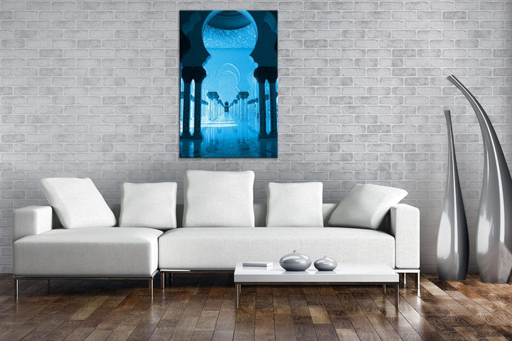 deyoli Inneres einer Moschee in Abu Dhabi Format: 80x60 Effekt: Monocrome Blau als Leinwand, Motiv f