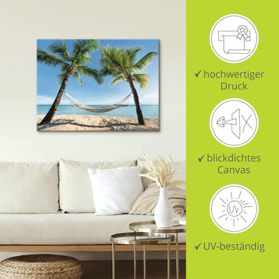 ARTland Leinwandbilder Wandbild Bild auf Leinwand 60x45 cm Karibik Palmen Strand Meer Hängematte Url