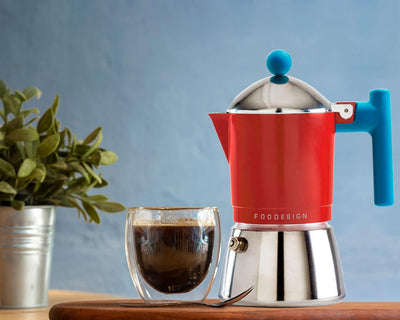 Foodesign Espressokocher Moka Cocca 3 Tassen, modernes Design, für Gas und Induktion, Kessel aus zwe