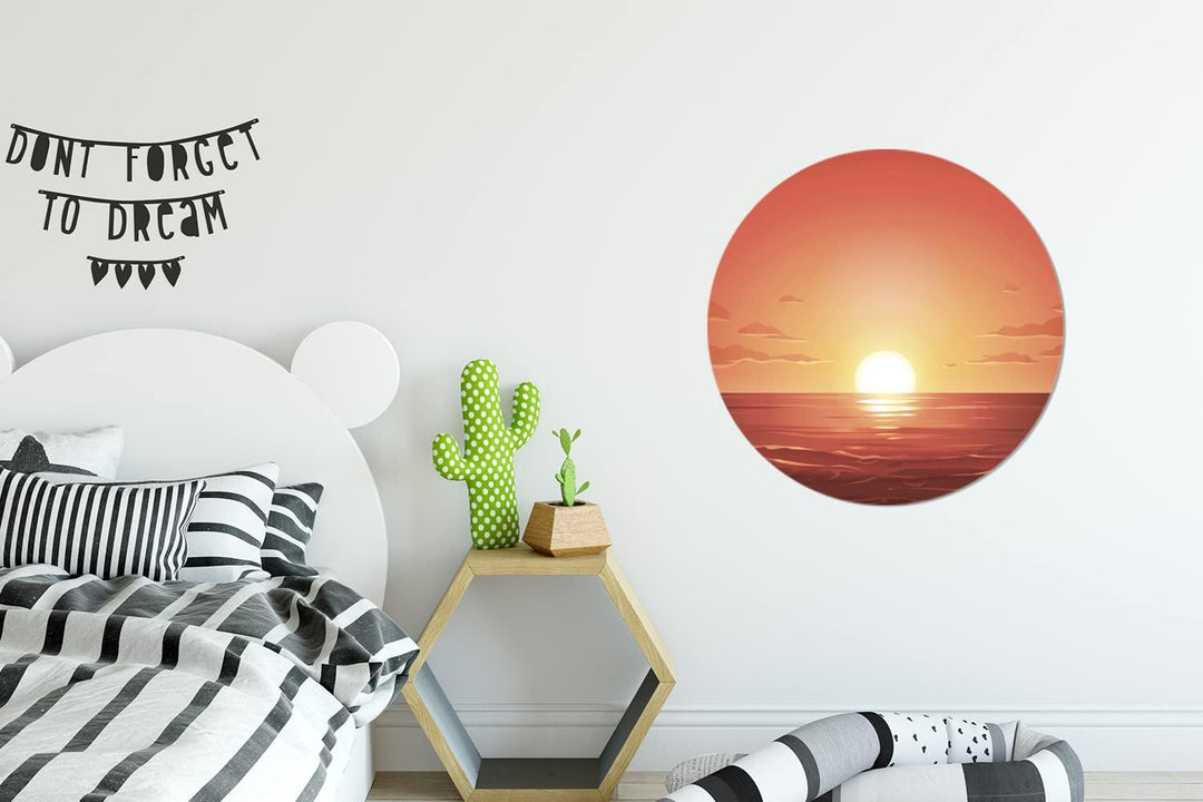 Wandbild Rund Wanddeko Deko Wohnzimmer Bilder 60x60 cm Meer - Sonne - Orange, 60x60 cm