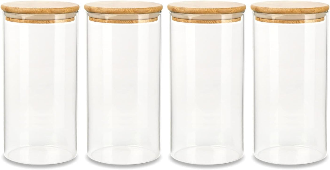 Schramm® 4 Stück Vorratsgläser Set mit Bambus Deckel in 6 verschiedenen Grössen Vorratsdosen stapelb