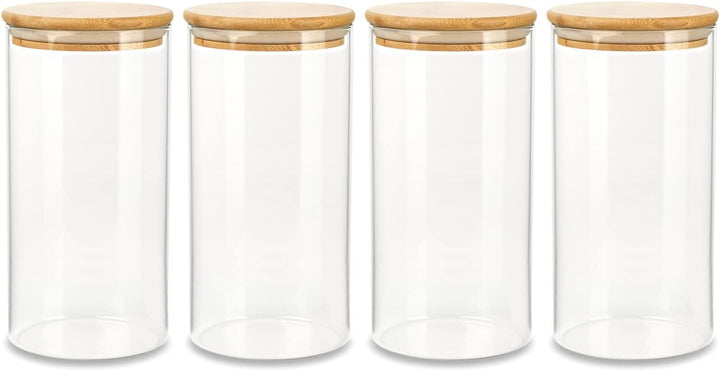 Schramm® 4 Stück Vorratsgläser Set mit Bambus Deckel in 6 verschiedenen Grössen Vorratsdosen stapelb