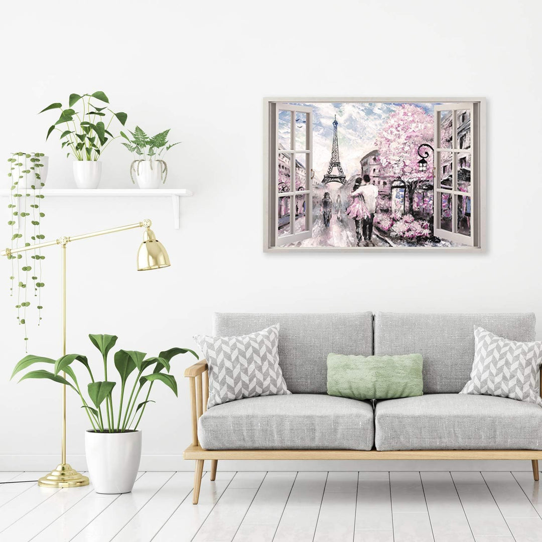 Feeby Wandbild 3D Illusion Druckbild Leinwandbild Euiffelturm Rosa 90x60 cm Leinwandbild 90x60 cm Ro