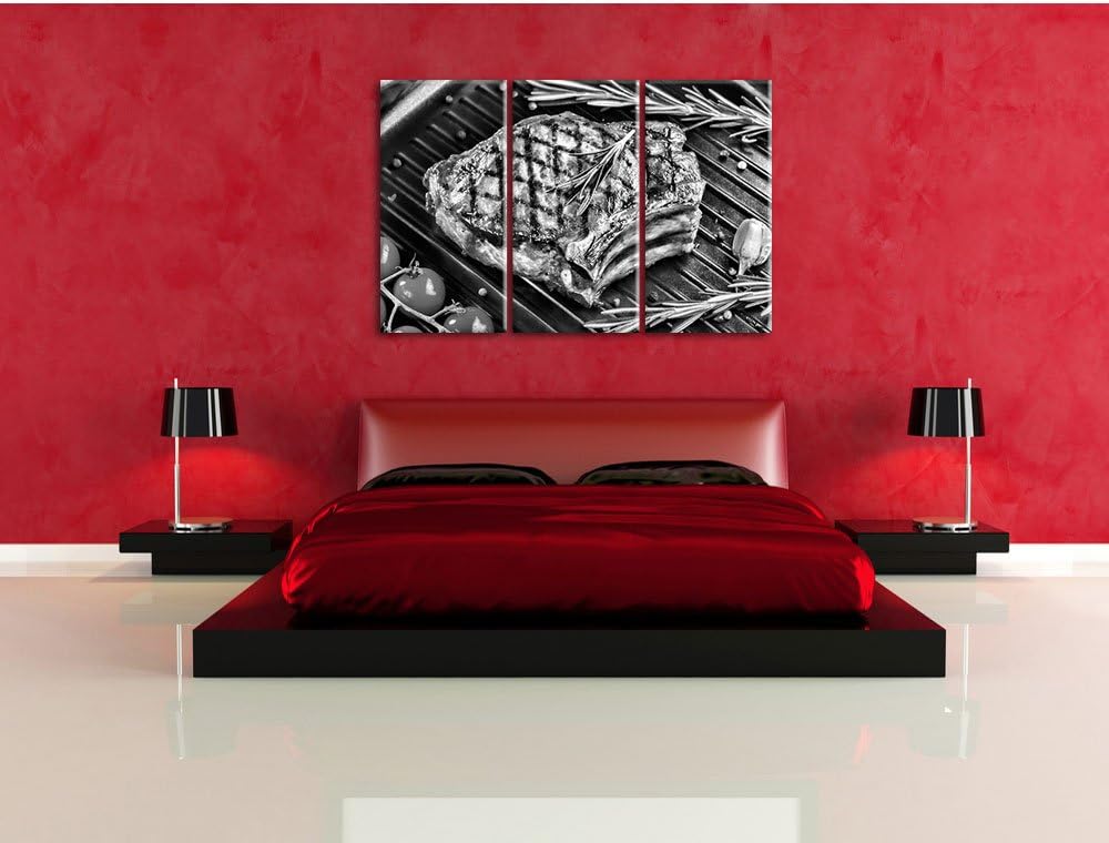 Pixxprint Steak Rumpsteak Fleisch als Leinwandbild/Grösse: 3 Teilig (120x80) cm/Wandbild/Kunstdruck/