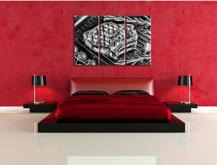 Pixxprint Steak Rumpsteak Fleisch als Leinwandbild/Grösse: 3 Teilig (120x80) cm/Wandbild/Kunstdruck/
