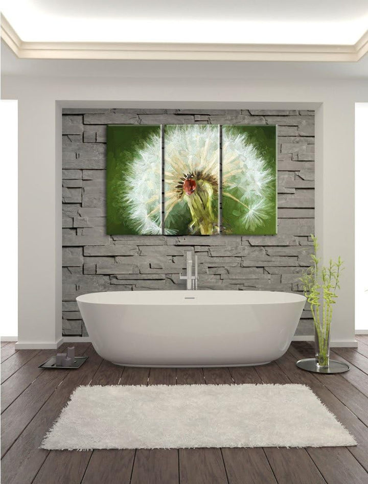 Pixxprint Marienkäfer auf Pusteblume als Leinwandbild/Grösse: 3 Teilig (120x80) cm/Wandbild/Kunstdru