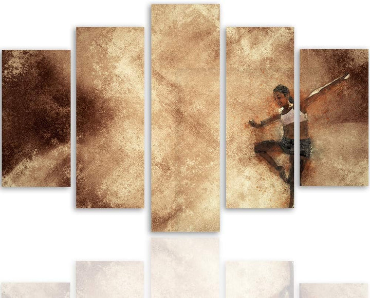Feeby Deco Bild 5 Teilig Abstraktion Wanddekoration Tänzerin Tanz Musik braun 150x100 cm Deco panel
