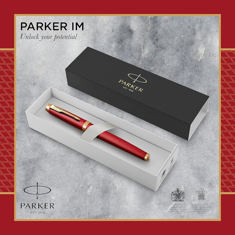 Parker IM Rollerball Tintenroller | Rote Premiumlackierung mit goldenen Zierteilen | Feine Schreibsp