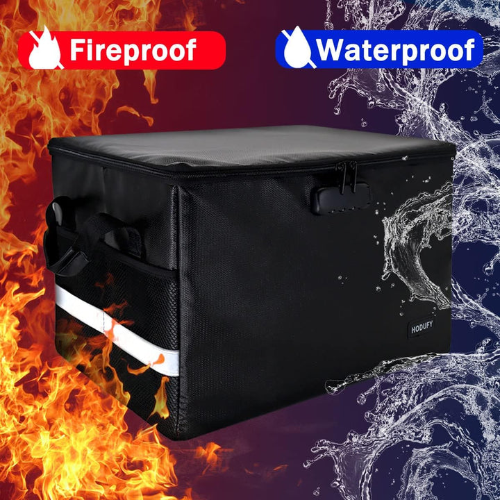 Hodufy Grosse Feuerfeste Geldkassette,Wasserdichte und Feuerfeste Dokumentenbox mit Zahlenschloss un