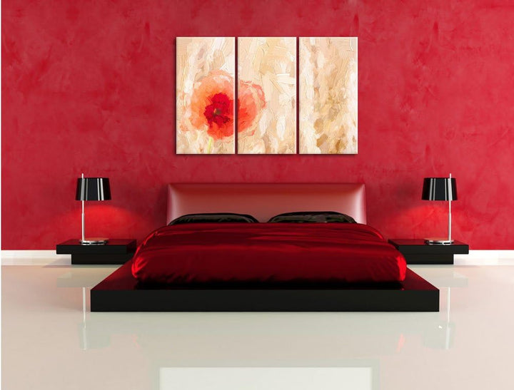 Pixxprint Mohnblume im Kornfeld als Leinwandbild 3 teilig/Grösse: 3 Teilig (120x80) / Wandbild/Kunst