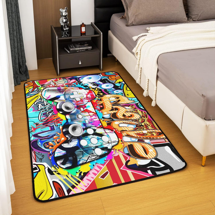 Loussiesd Gamer Wohnzimmerteppich 100x150cm Hippie Graffiti Stil Wohnzimmer Teppiche für Schlafzimme