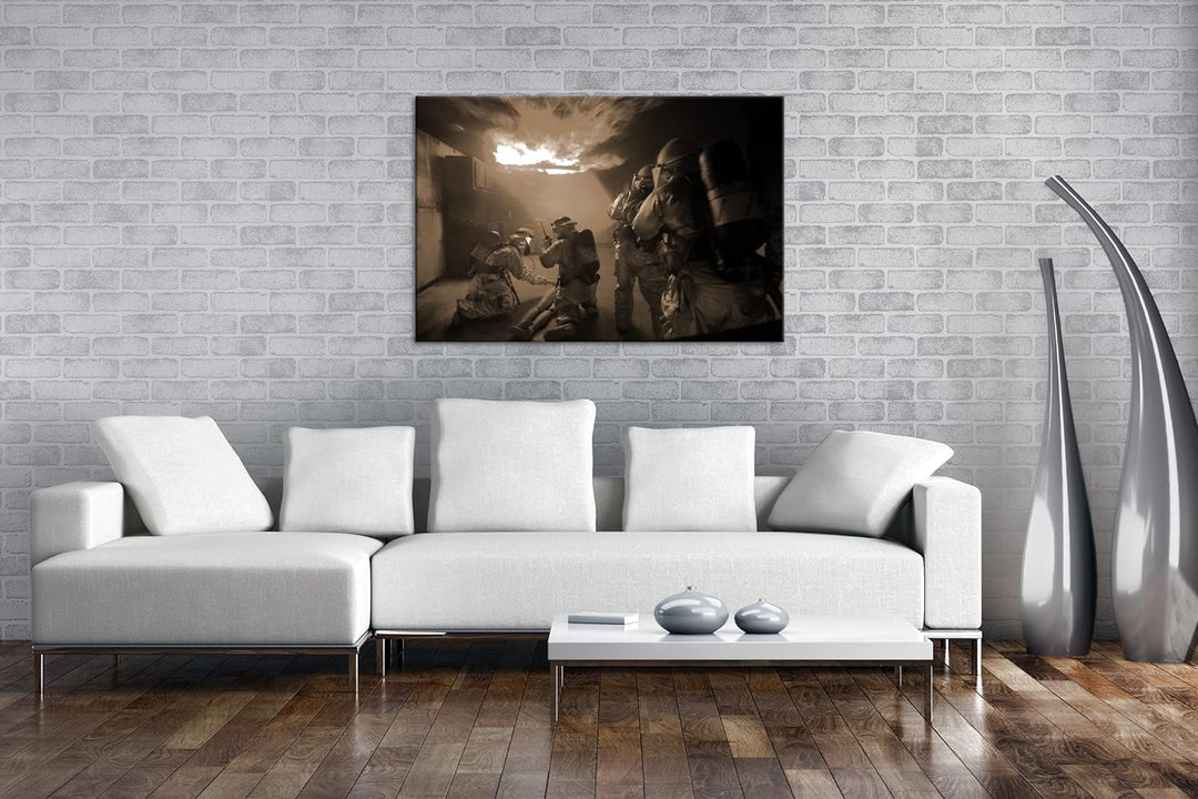 deyoli Feuerwehr Einsatz Format: 120x80 Effekt: Sepia als Leinwandbild, Motiv fertig gerahmt auf Ech