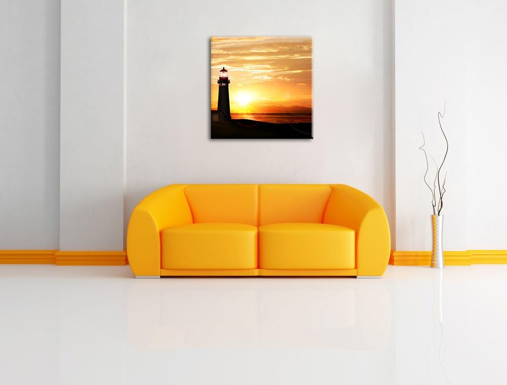 Pixxprint Grosser Leuchtturm im Sonnenuntergang, Format: 70x70 auf Leinwand, 70x70