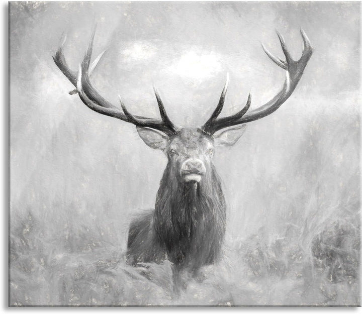 Grosser Hirsch im Feld Kunst Herdabdeckplatte & Spritzschutz aus Echtglas | Für Herd-Kochfelder | 60