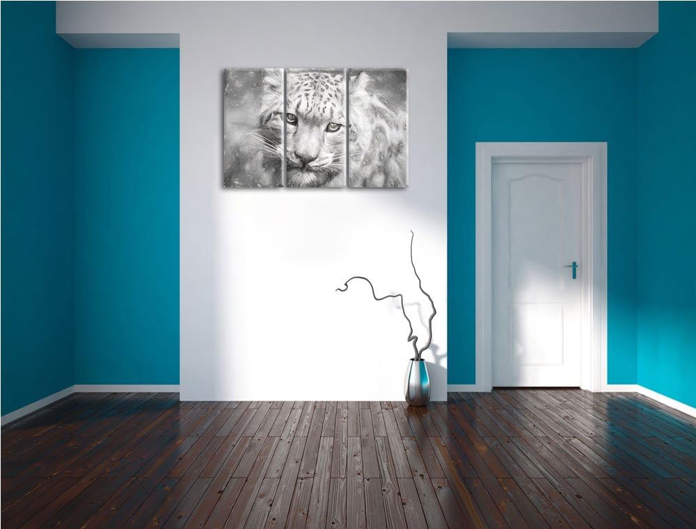 eleganter Schneeleopard Spezial 3-Teiler Leinwandbild 120x80 Bild auf Leinwand, XXL riesige Bilder f