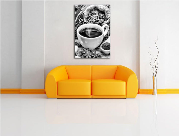 Pixxprint Edler Kaffee und Kaffeebohnen als Leinwandbild/Grösse: 100x70 / Wandbild/Kunstdruck/fertig
