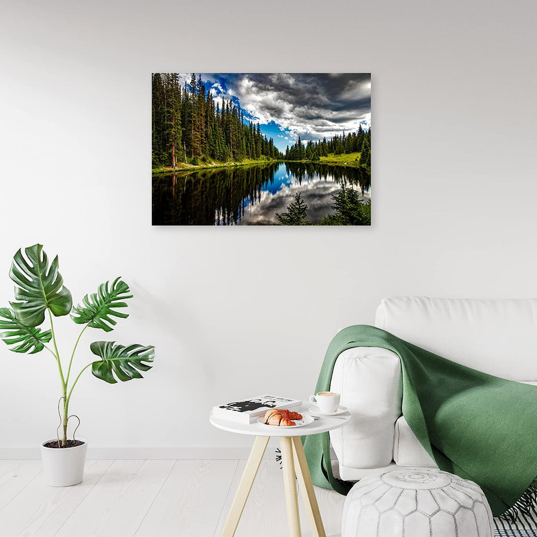 Feeby Wandbilder Wald See Natur XXL 120x80 cm 1Teilig Wohnzimmer Schlafzimmer Bilder Vlies Leinwandb