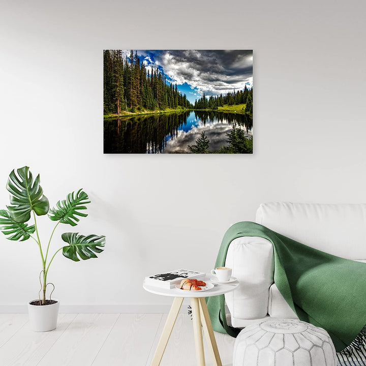 Feeby Wandbilder Wald See Natur XXL 120x80 cm 1Teilig Wohnzimmer Schlafzimmer Bilder Vlies Leinwandb