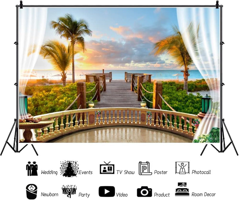 Renaiss 3x2.5m Hawaiian Küste Sonnenuntergang Hintergrund Sommer Strand Palmen Hintergrund Balkon Ho