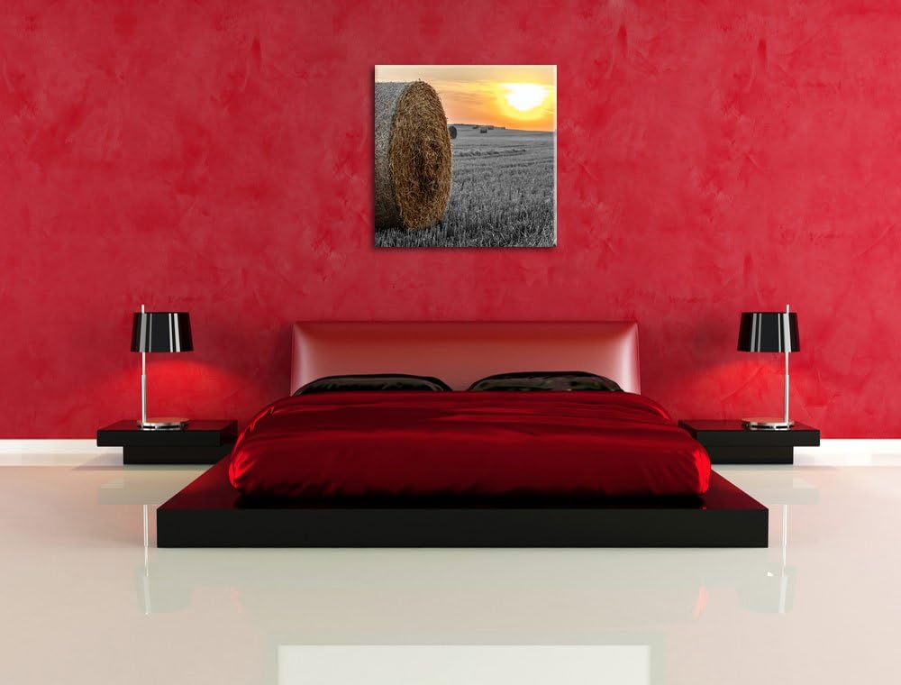 Pixxprint Strohballen auf Feld als Leinwandbild/Grösse: 70x70 cm/Wandbild/Kunstdruck/fertig bespannt