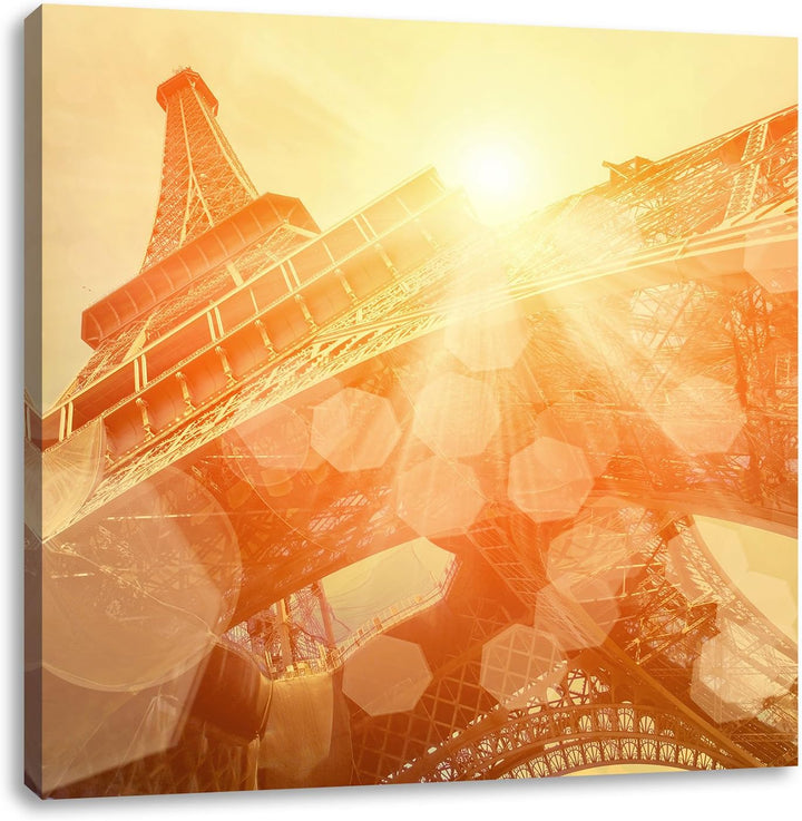 Pixxprint Der Eiffelturm im Sonnenschein, Format: 70x70 auf Leinwand, 70x70