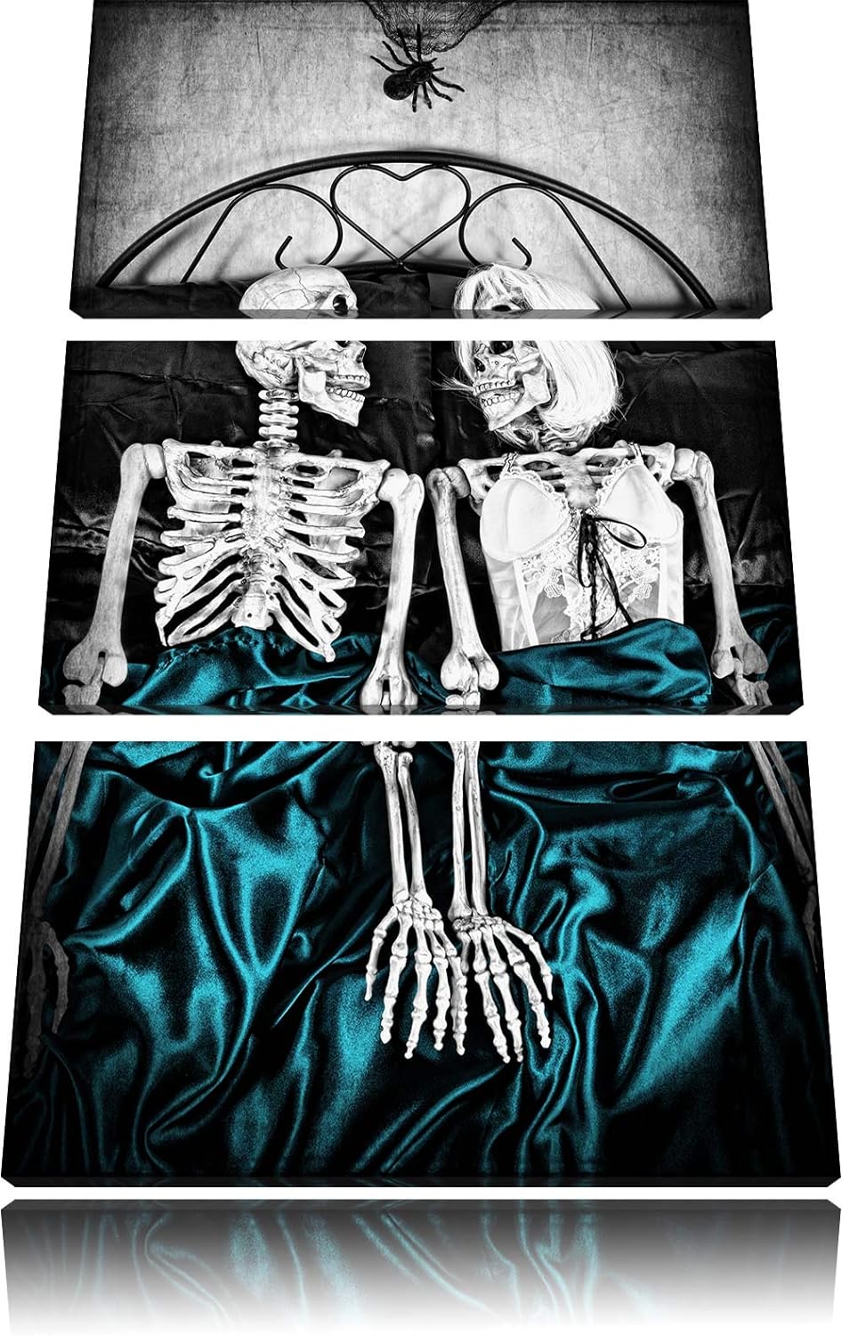 Horror Paar im heimischen Schlafzimmer schwarz/weiss 3-Teiler Leinwandbild 120x80 Bild auf Leinwand,