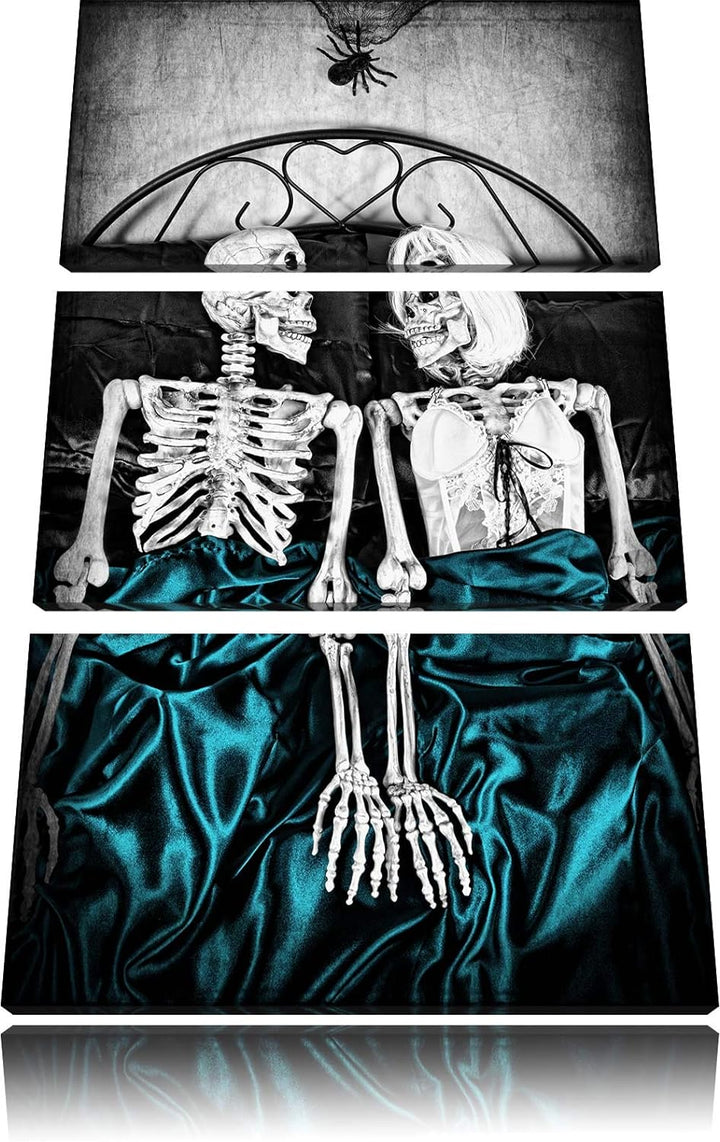 Horror Paar im heimischen Schlafzimmer schwarz/weiss 3-Teiler Leinwandbild 120x80 Bild auf Leinwand,