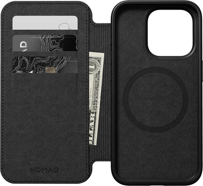 Nomad Moderne Lederhülle für iPhone 15 Pro – Mag Safe Wireless Charging Leder Wallet Case, 3 Kartenf