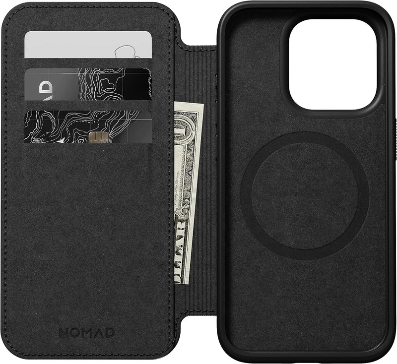 Nomad Moderne Lederhülle für iPhone 15 Pro – Mag Safe Wireless Charging Leder Wallet Case, 3 Kartenf