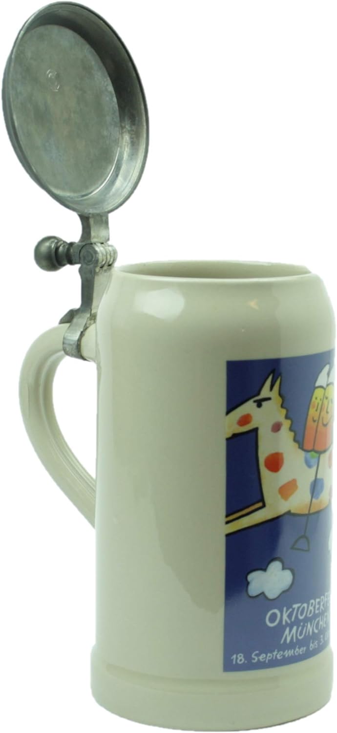 Steinfixx® - Original Oktoberfestkrug 1999 mit Zinndeckel und Zertifikat I Jahrgangskrug I Jahreskru