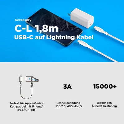 Innergie C-L 1,8 m USB-C auf Lightning Kabel Apple Mfi zertifiziert 3A Schnellladekabel 480 Mbit/s D