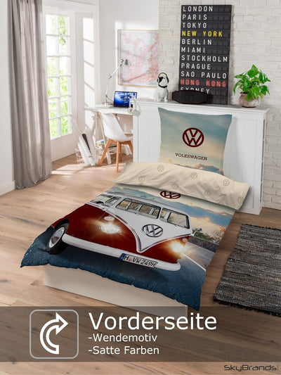 Bettwäsche VW Bulli 135x200 cm 80x80 Kissenbezug Baumwolle Bus Bulli Volkswagen Bettwäsche-Set | VW