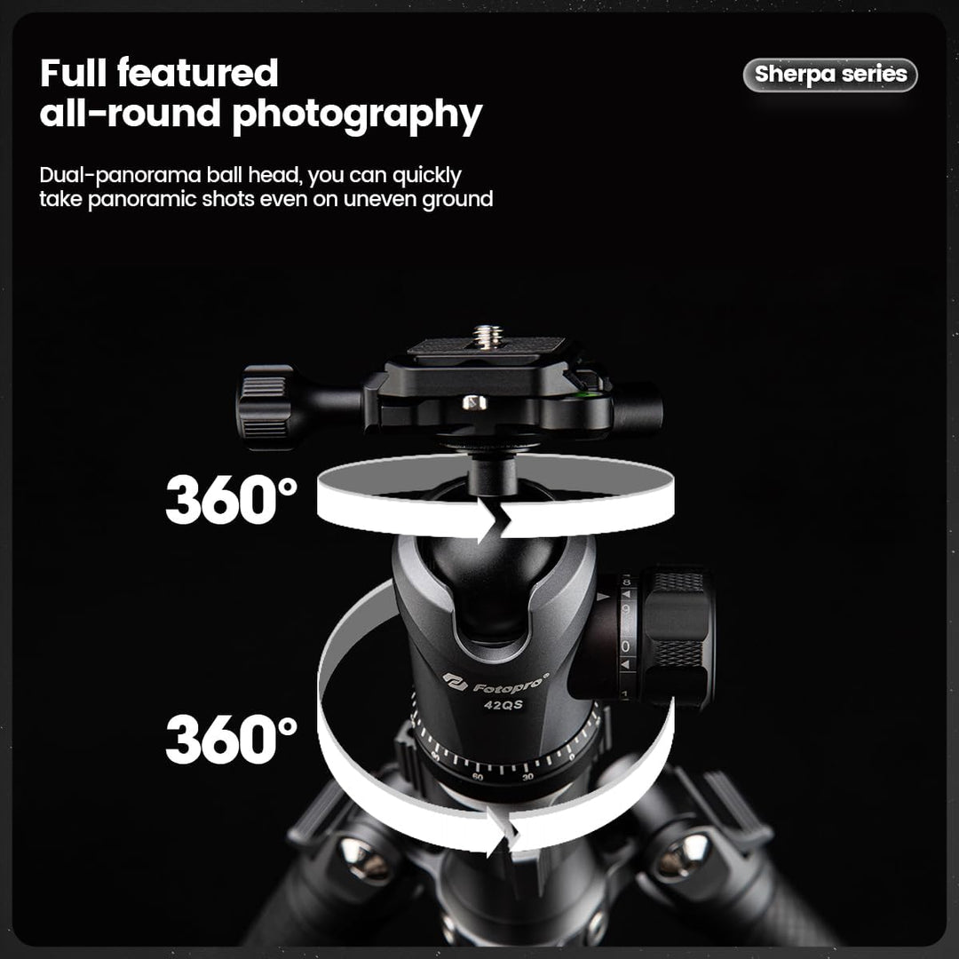 Fotopro Kohlefaser-Stativ, 152,4 cm, 360-Grad-Kugelkopf, Schnellwechselplatte, Kamerastativ, kompati
