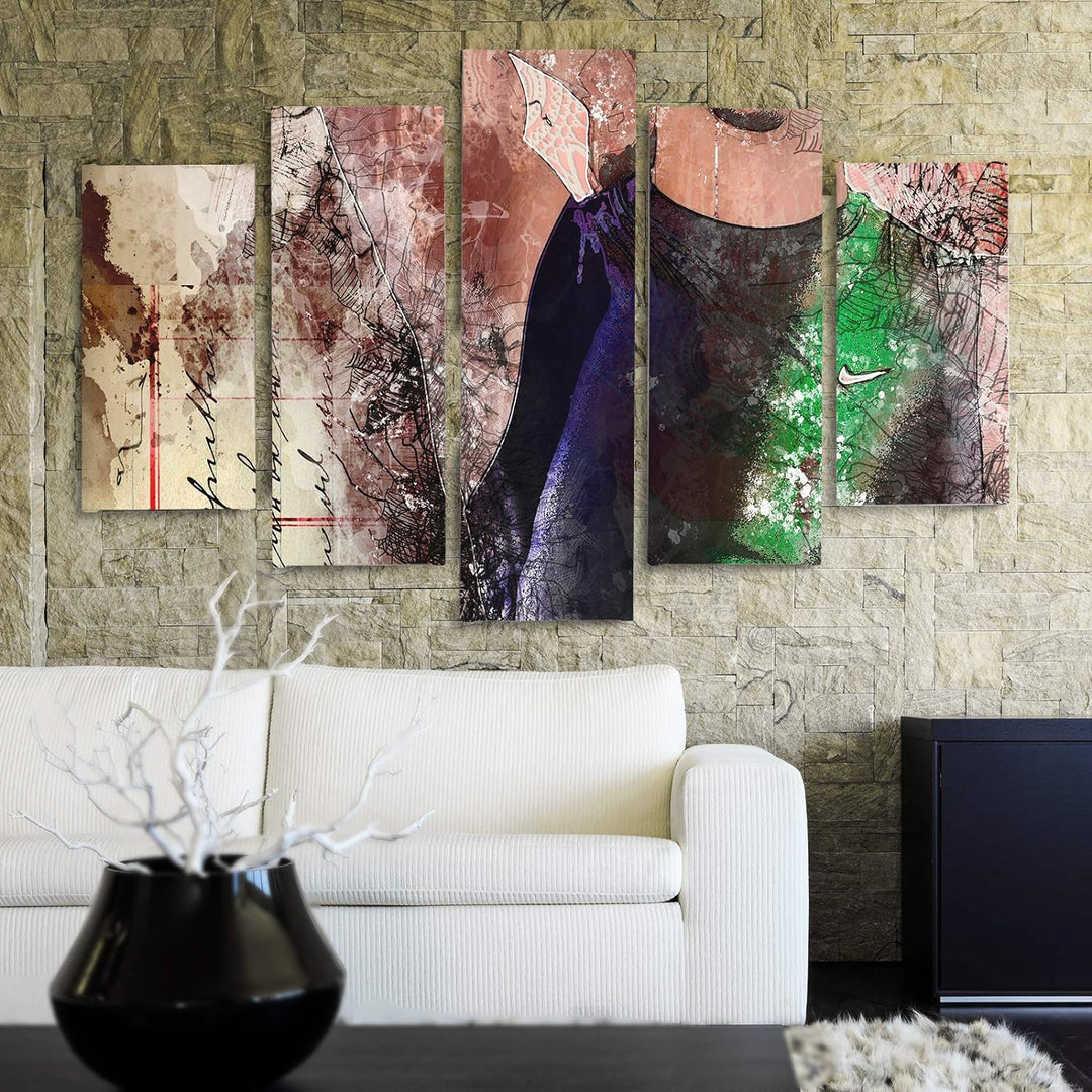 Feeby Bilder Modern Abstraktion 5 Teilig Design Art Mysteriöse Gestalt braun 100x70 cm Deco panel 10