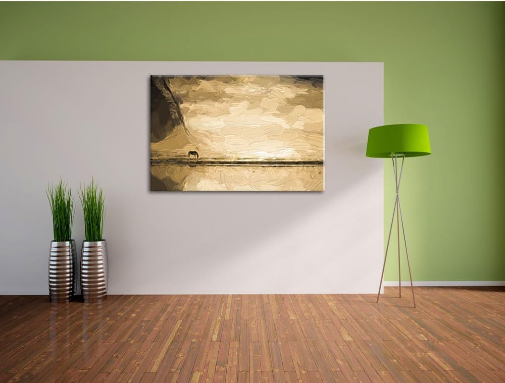 Pixxprint wildes Pferd am Ufer Einer Insel Kunst Pinsel Effekt, Format: 100x70 auf Leinwand, 100x70