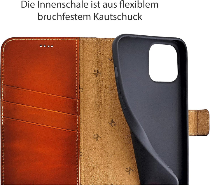 Suncase Book-Style Hülle kompatibel mit iPhone 12 (6.1") Leder Tasche (Slim-Fit) Lederhülle Handytas