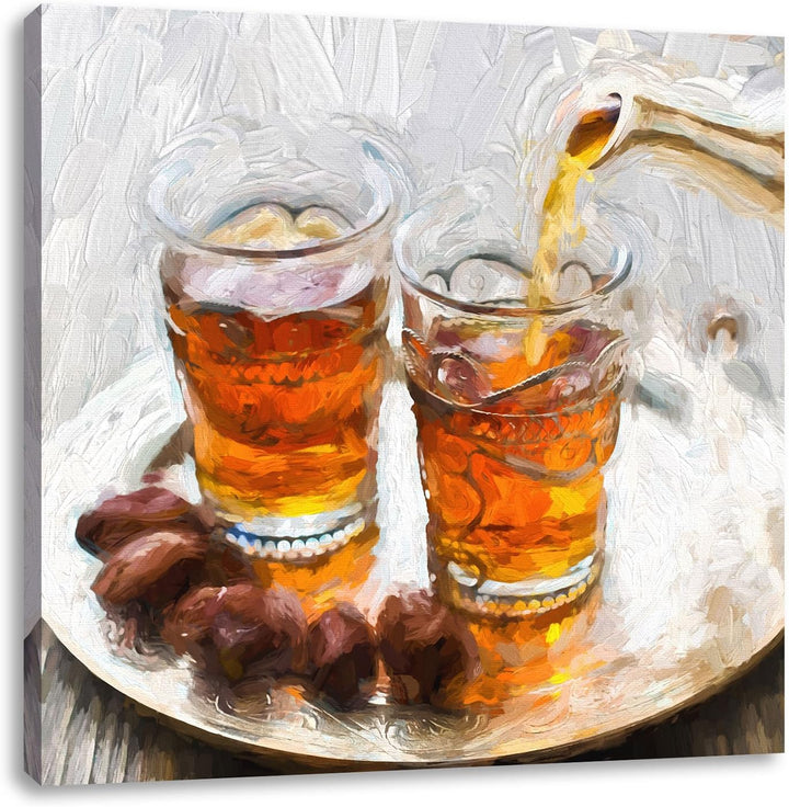 Pixxprint Arabischer Tee Pinsel Effekt, Format: 70x70 auf Leinwand, 70x70