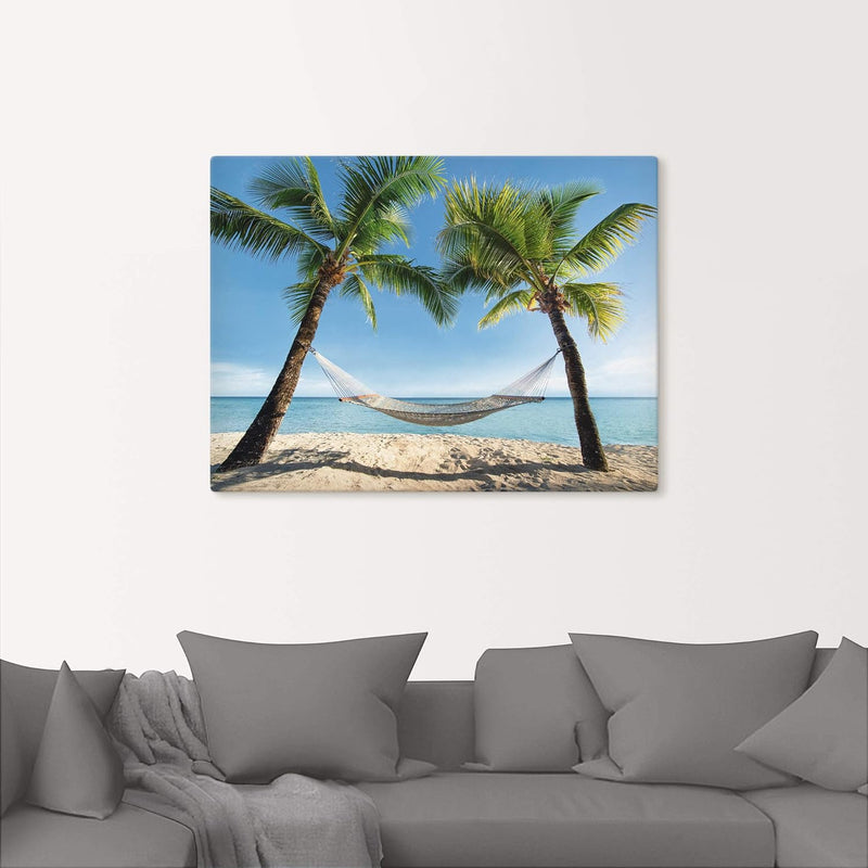 ARTland Leinwandbilder Wandbild Bild auf Leinwand 60x45 cm Karibik Palmen Strand Meer Hängematte Url