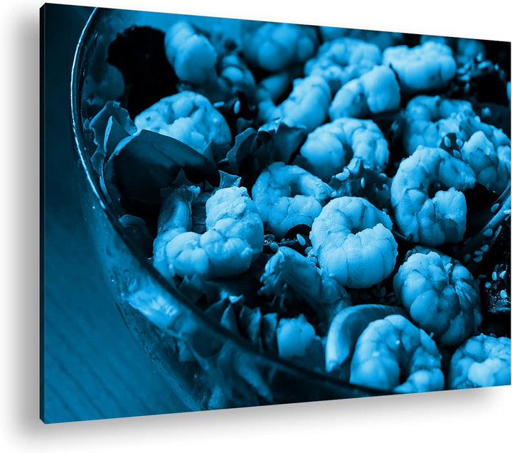 deyoli Garnelen Salat Format 80x60 Effekt: Monocrome Blau als Leinwandbild, Motiv fertig gerahmt auf