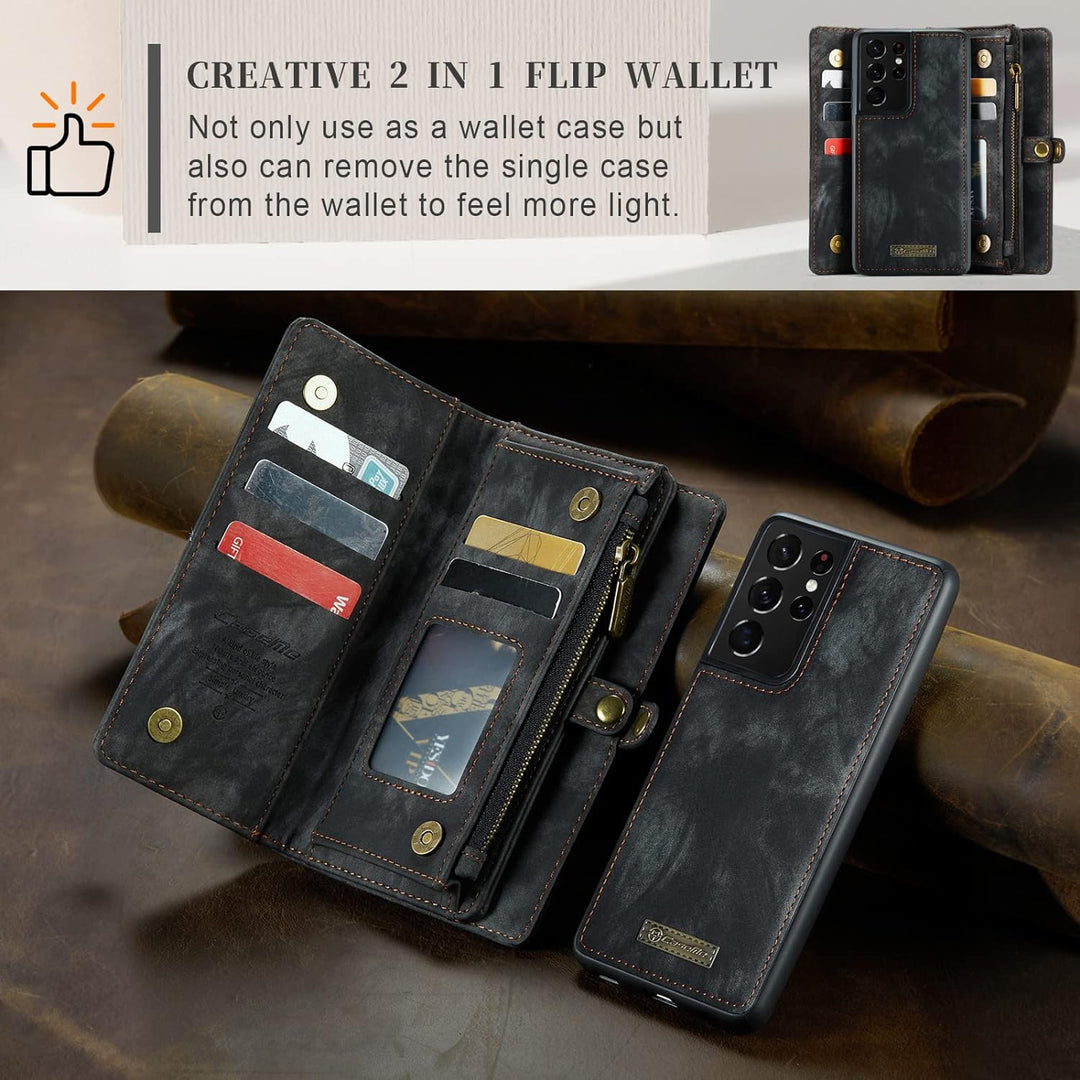 UFinetech 2-in-1 Samsung Galaxy S21 Ultra Hülle Tasche TPU Leder Handy Flip Magnetische mit Ständer