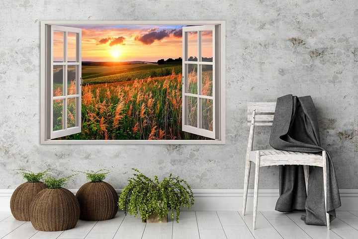 Feeby Bild auf Vlies Leinwand Blick Durchs Fenster 3D-Illusion 90x60 cm Kunstdruck Modern Wandbilder