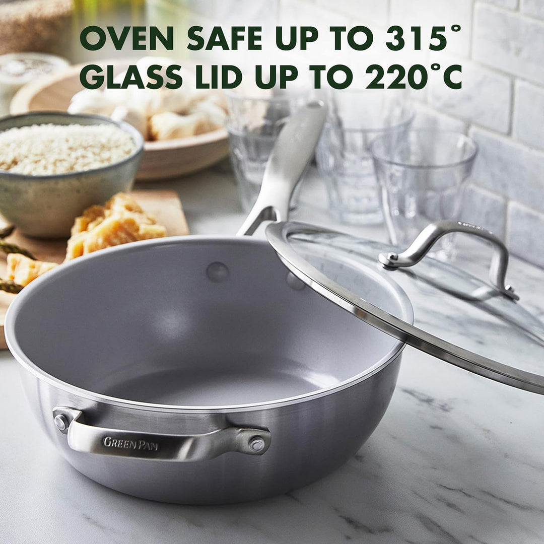 GreenPan Venice Pro Tri-Ply 24cm/3,4l Schmorpfanne mit Hilfsgriff und Deckel, Gesundes Antihaft-Koch