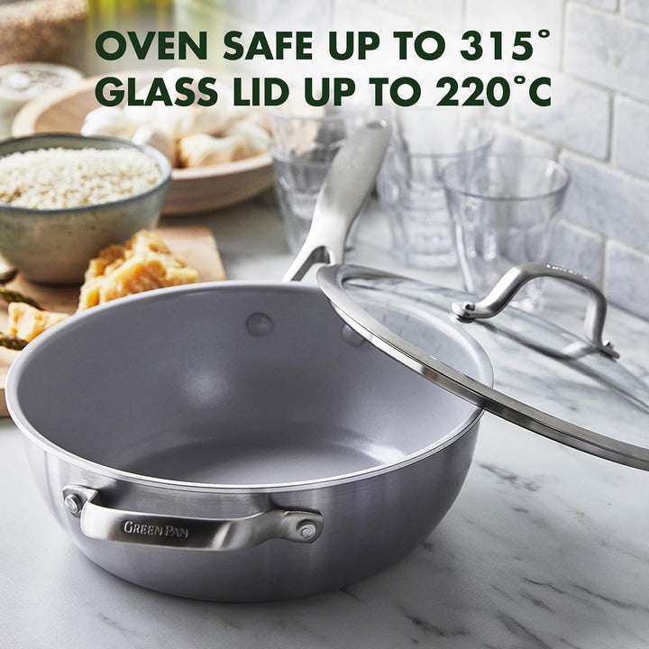GreenPan Venice Pro Tri-Ply 24cm/3,4l Schmorpfanne mit Hilfsgriff und Deckel, Gesundes Antihaft-Koch
