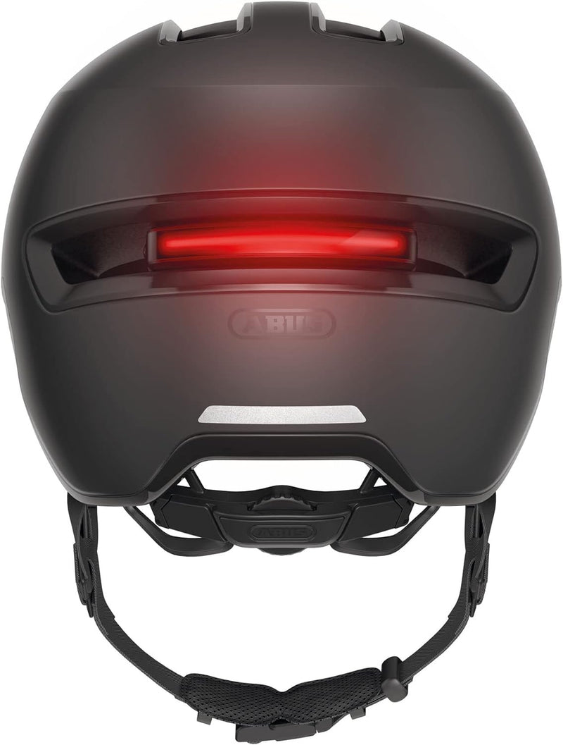 ABUS Stadthelm HUD-Y ACE - stylischer Fahrradhelm mit Visier und magnetischem, aufladbarem LED-Rückl