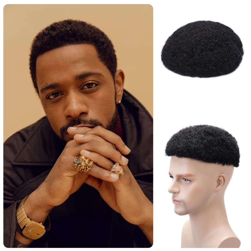 Lordhair Afro Toupet für Schwarze Männer, Lockiges Herren-Toupet,100% Echthaar Männer Ersatzsystem,
