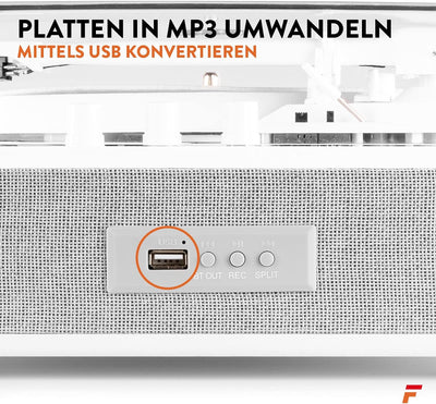 Fenton RP162W Schallplattenspieler Bluetooth Plattenspieler mit Lautsprecher, Pitch Control, MP3, RC