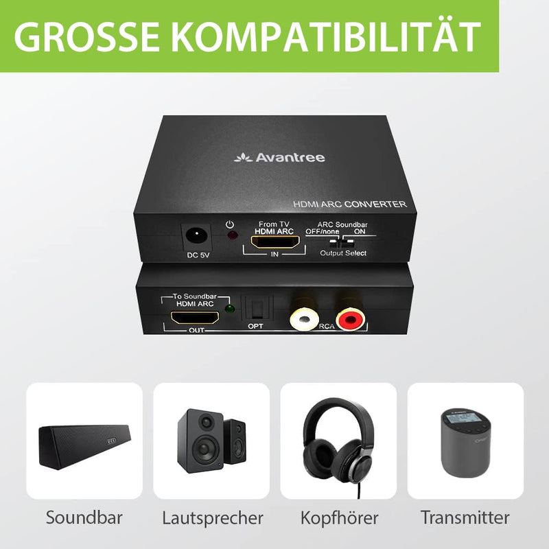 Avantree HAX05 - HDMI ARC Audio-Konverter für TV-Ton mit Pass-Through Funktion, Audioextraktor und a